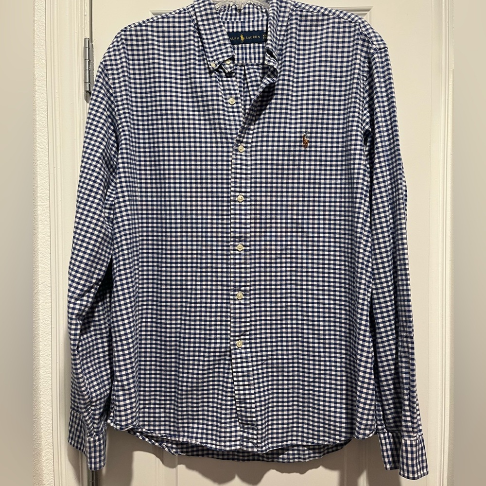 Polo Ralph Lauren men’s button down. Checkered blue and white- 2XL